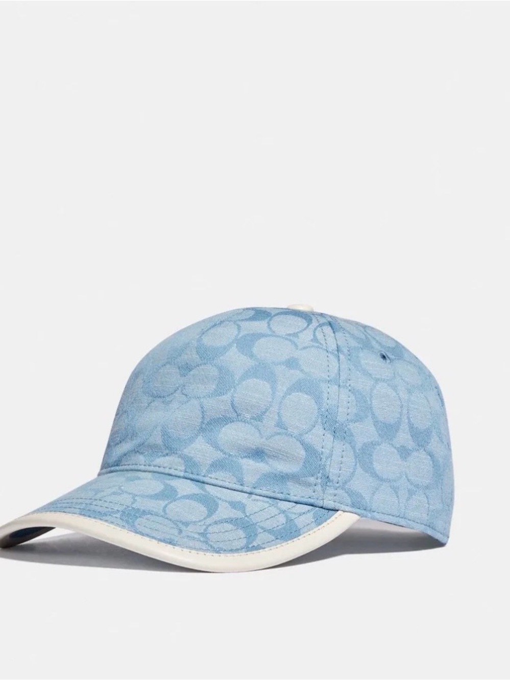 Coach Light Blue Signature Monogram Baseball Cap with White Trim